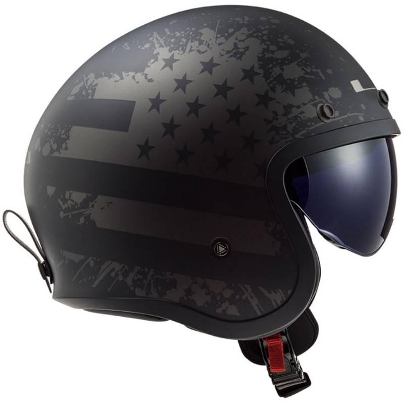 Casco Moto Jet LS2 Spitfire II Black Flag - Aperto, Con Parasole Integrato, Omologazione ECE 22.06