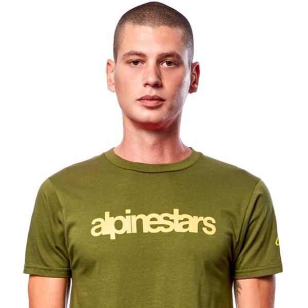 Camiseta Alpinestars Heritage Logo Verde Militar/Dourado Grid Motors