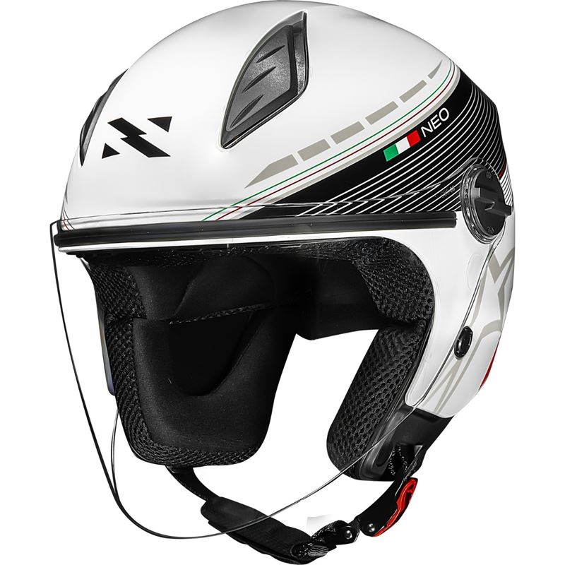 Capacete Norisk Neo Grand Prix Italy (Aberto) Preto/Branco Brilho