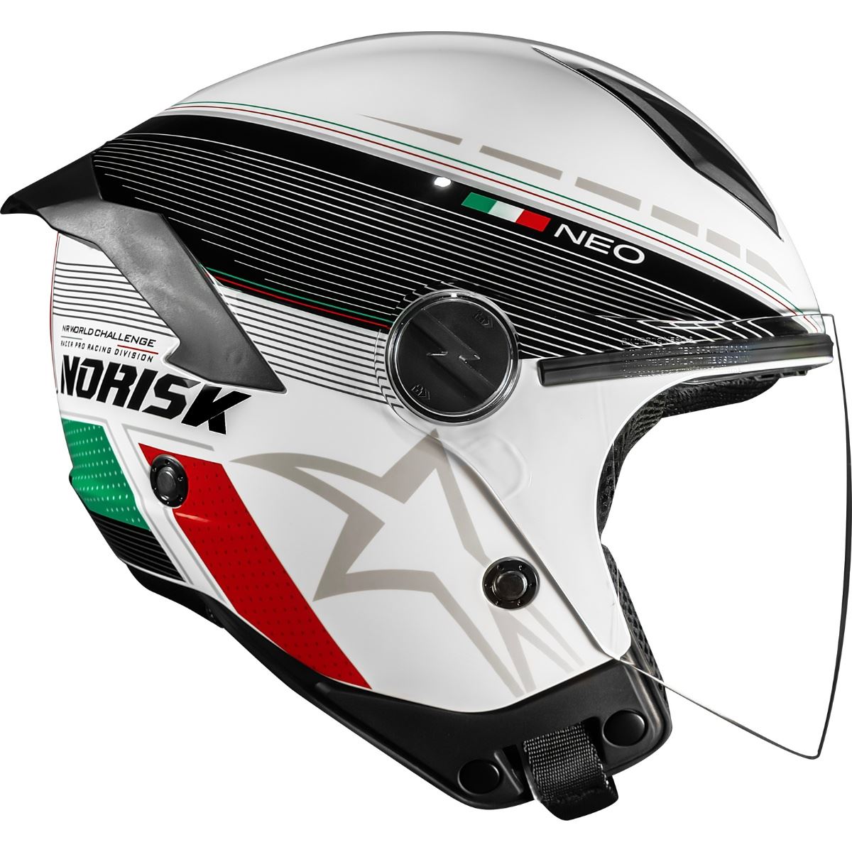 Capacete Norisk Neo Grand Prix Italy (Aberto) Preto/Branco Brilho