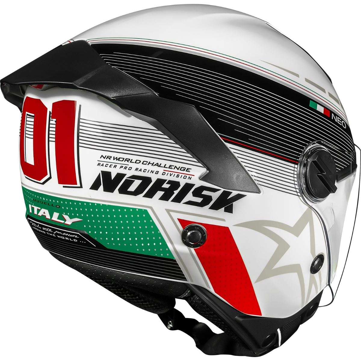 Capacete Norisk Neo Grand Prix Italy (Aberto) Preto/Branco Brilho