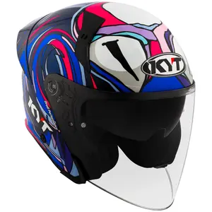 Imagem 2 de Capacete KYT TTR-JET Bastianini - Azul/Roxo/Rosa (Aberto)