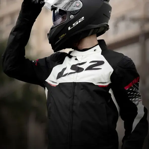 Jaqueta LS2 Apex Preto/Branco/Vermelho (Impermeável) - Grid Motors