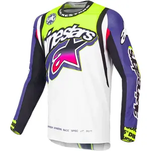 Camisa Alpinestars Supertech SX Dirt Studios 25 - Branco/Roxo/Amarelo Fluor