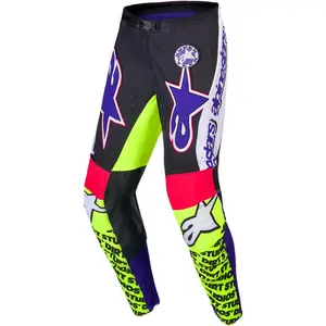 Calça Alpinestars Supertech Dirt Studios - Branco/Roxo/Amarelo Fluor