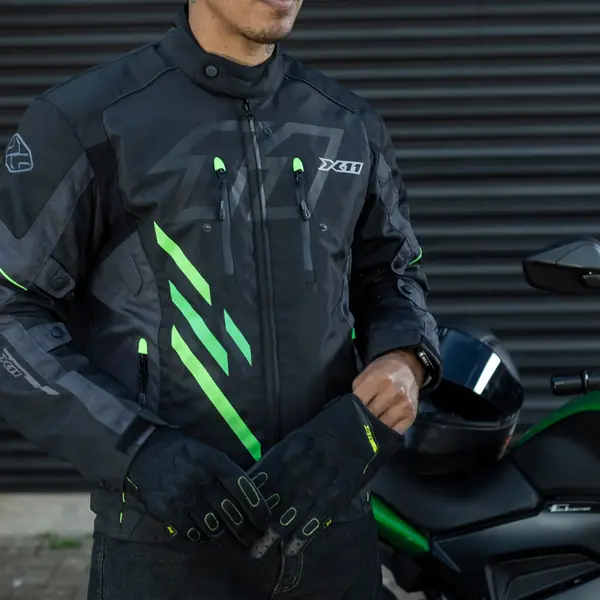 Jaqueta X11 Iron 3 Sporadic Preta/Verde - Grid Motors