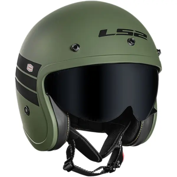 Capacete LS2 OF599 Spitfire Retro - Preto/Verde Militar - Grid Motors