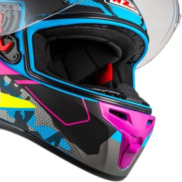 Capacete NZI Trendy 3 Stream Camu - Azul/Amarelo Neon/Rosa - Grid