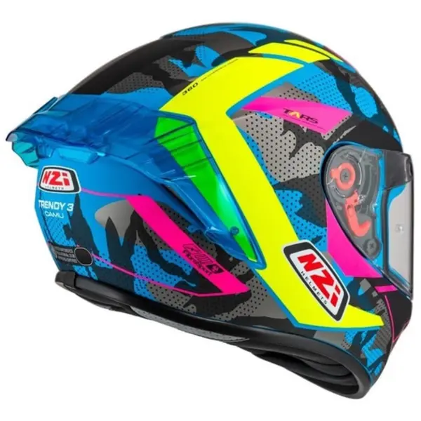 Capacete NZI Trendy 3 Stream Camu - Azul/Amarelo Neon/Rosa - Grid