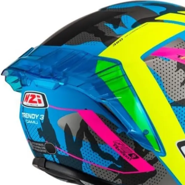Capacete NZI Trendy 3 Stream Camu - Azul/Amarelo Neon/Rosa - Grid