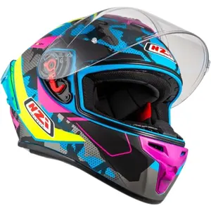 Imagem 2 de Capacete NZI Trendy 3 Stream Camu - Azul/Amarelo Neon/Rosa