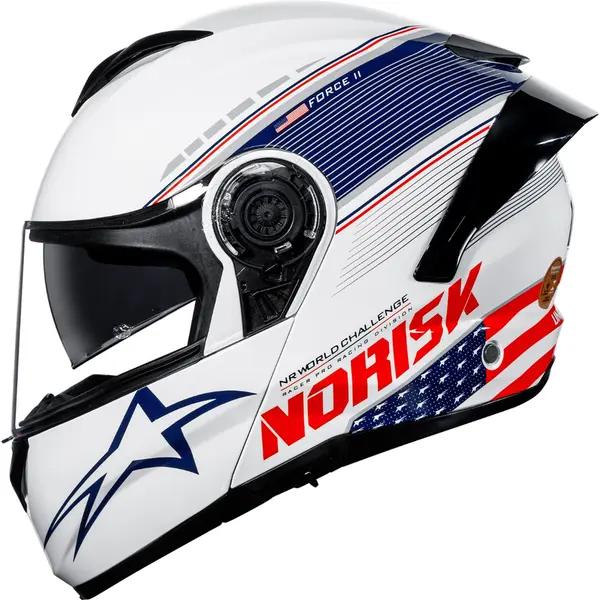 Imagem 1 de Capacete Norisk Force 2 Grand Prix USA - Branco/Azul/Vermelho (Articulado)