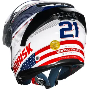 Imagem 11 de Capacete Norisk Force 2 Grand Prix USA - Branco/Azul/Vermelho (Articulado)
