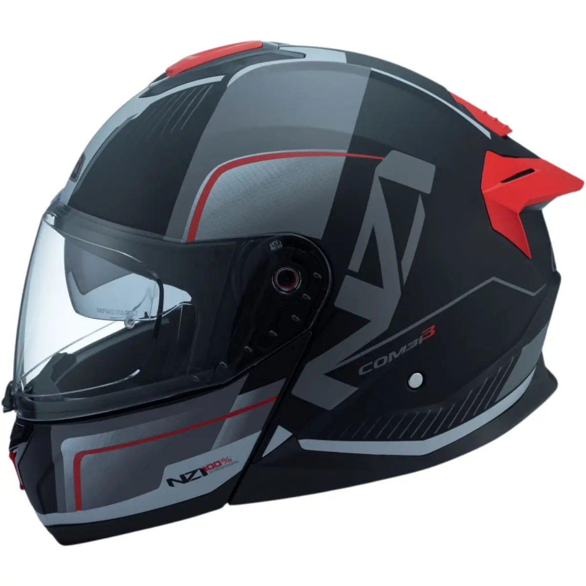 Capacete NZI Combi 3 Duo Orbe - Preto/Cinza/Vermelho (Articulado