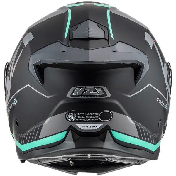 Capacete NZI Combi 3 Duo Orbe - Preto/Cinza/Azul Turquesa