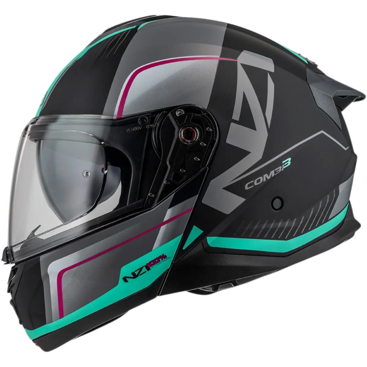 Capacete NZI Combi 3 Duo Orbe - Preto/Cinza/Azul Turquesa