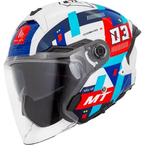 Imagem 3 de Capacete MT Cosmo SV Sergio Garcia 2024 D7 - Branco/Vermelho/Azul (Aberto)