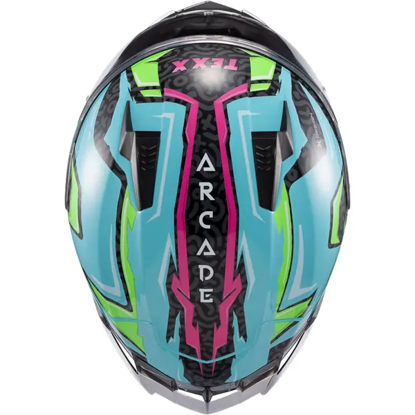 Capacete Texx Raptor Arcade - Azul/Verde/Rosa - Grid Motors