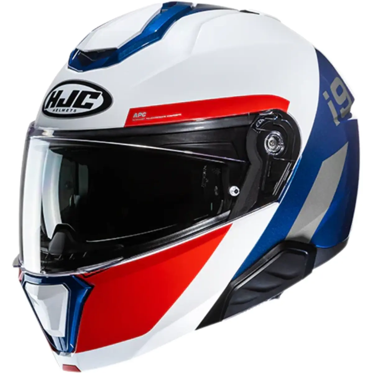 Capacete HJC I91 Bina - Branco/Vermelho/Azul (Articulado) - Grid