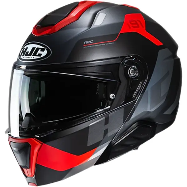 Capacete HJC I91 Carst - Preto/Vermelho (Articulado) - Grid Motors