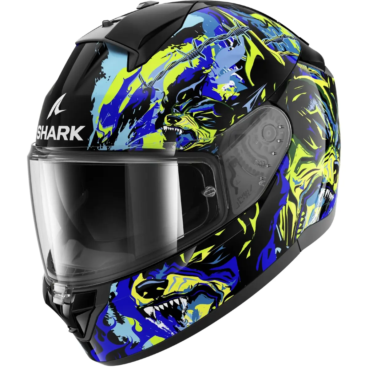 SHARK BURN Custom Classic Drive Capacete Shark Ridill 2 Raging Beast INM KBG - Preto/Azul/Verde