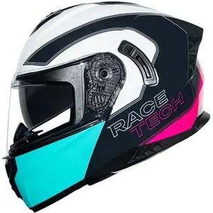Capacete Race Tech Signal Active Branco/Verde/Rosa (Articulado)