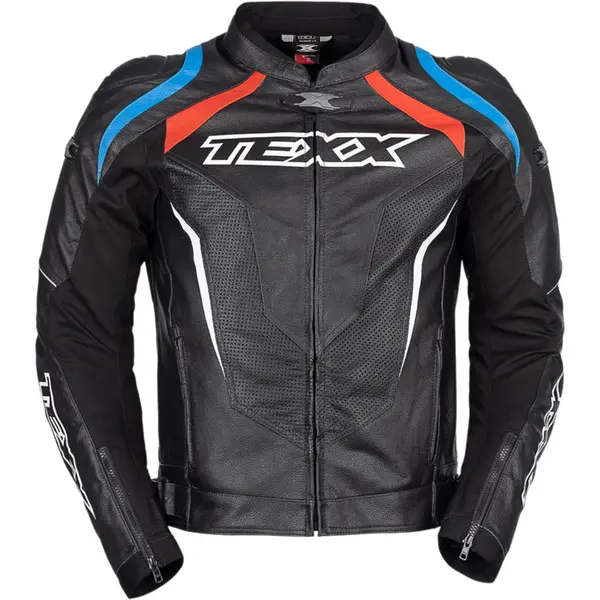 Jaqueta Texx Sniper V3 - Preto/Azul/Vermelho (Couro) - Grid Motors
