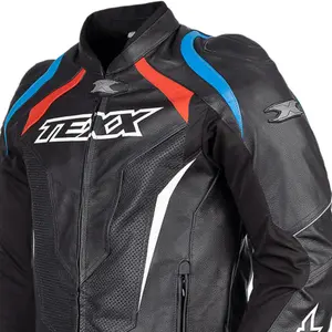 Imagem 2 de Jaqueta Texx Sniper V3 - Preto/Azul/Vermelho (Couro)