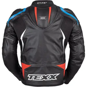 Imagem 7 de Jaqueta Texx Sniper V3 - Preto/Azul/Vermelho (Couro)