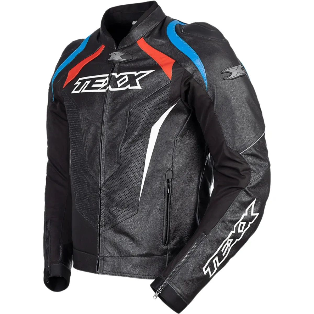 Jaqueta Texx Sniper V3 - Preto/Azul/Vermelho (Couro) - Grid Motors