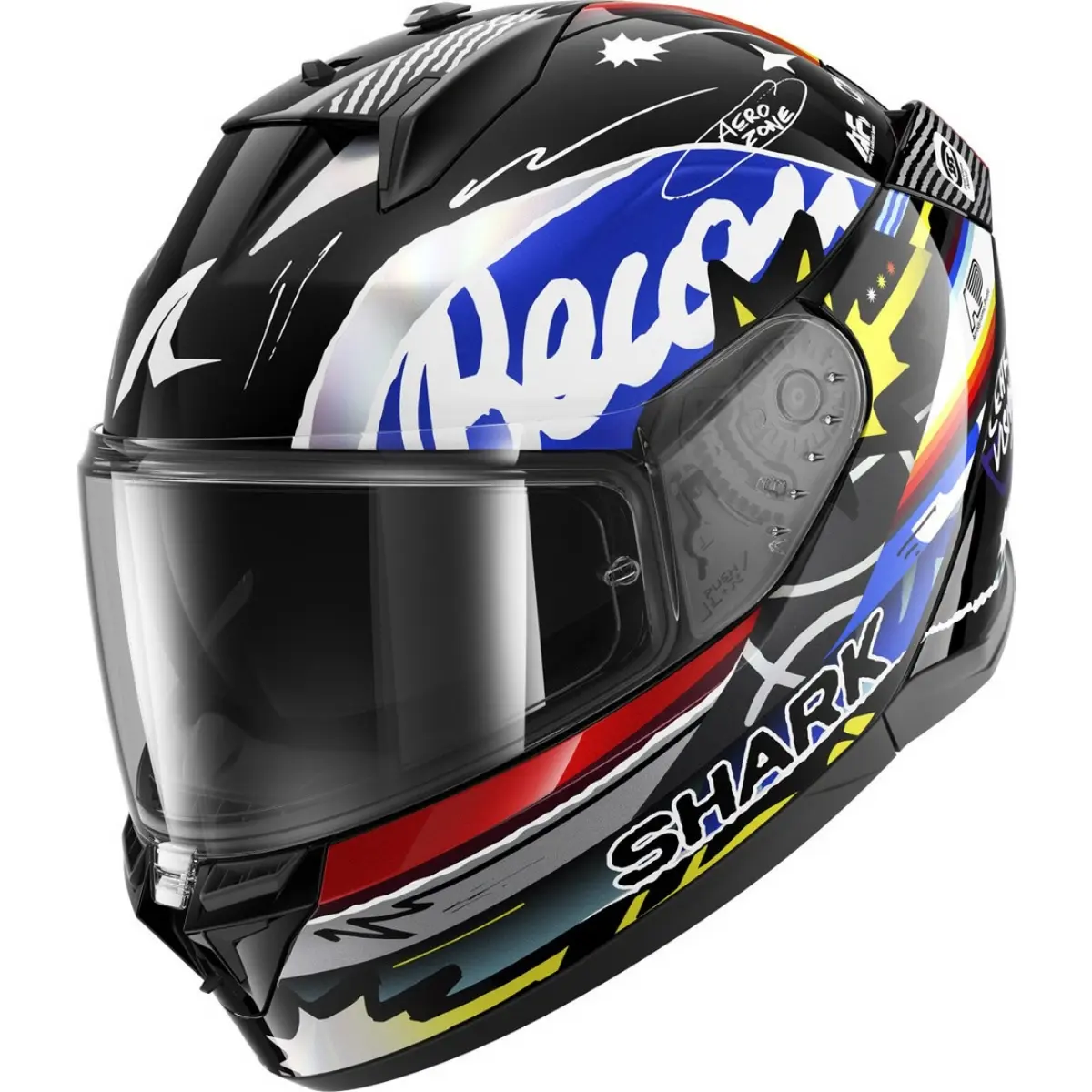 SHARK BURN Custom Classic Drive Capacete Shark D-Skwal 3 Streetrush KBU - Preto/Prata/Azul - Grid