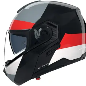 Capacete Nolan N90-3 Blocco - Preto/Vermelho/Cinza (Articulado)